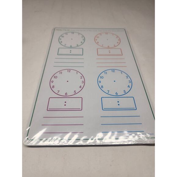 Dry Erase Clock Learn Tell Time Practice Writable Sturdy Board Double Sided - Picture 2 of 2